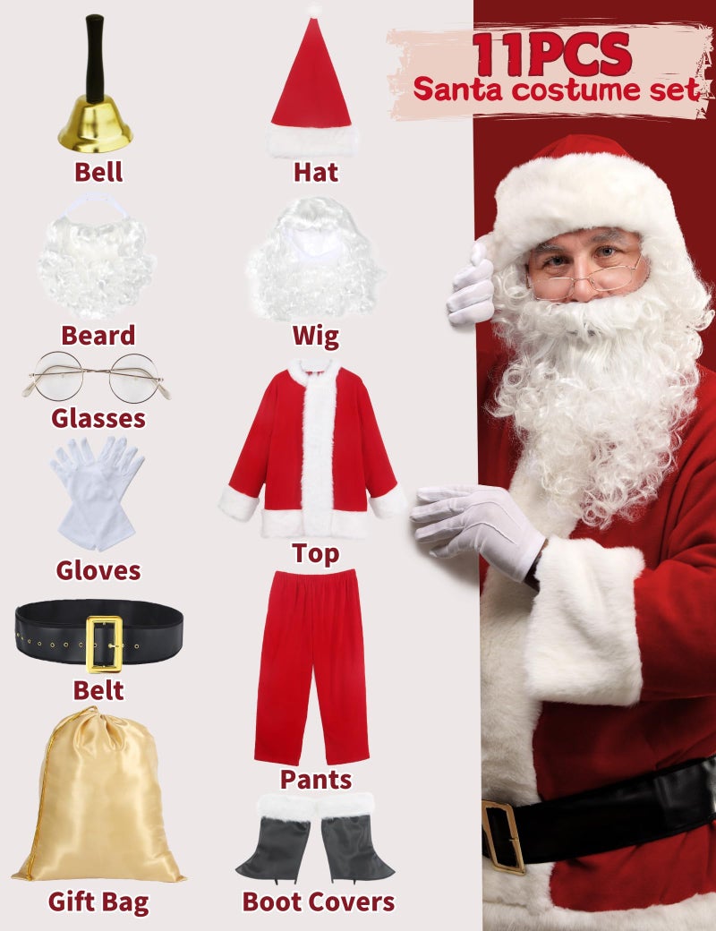 ADOMI Santa Claus Costume for Men Adults Santa Suit 11pcs Mens Red Deluxe Christmas Clause Outfit Cosplay Vacation Suits Set 3XL - Image 4